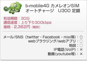 b-mobile4G カメレオンSIM
オートチャージ　U300 1M